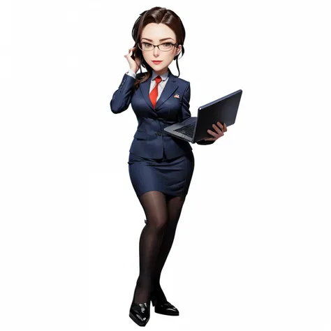 cartoon of a woman in a business suit holding a laptop, anya from spy x family, business woman, character full body portrait, official character art, female lawyer, maya fey from ace attorney, official character illustration, full body character portrait, ...