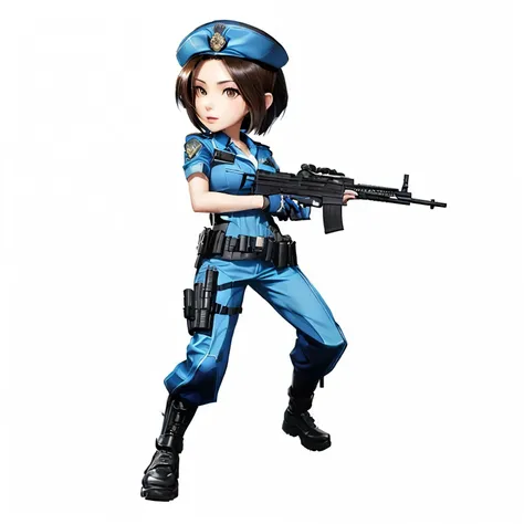 a drawing of a woman in uniform holding a gun, Glamorosa Jill Valentine, female protagonist 👀 :8, female protagonist, inspired by Leng Mei, chica with gun de arce, Eria Chica , Shooting pose, with gun, mechanized girl soldier, Yayoi Kasuma, with rifle,  Na...