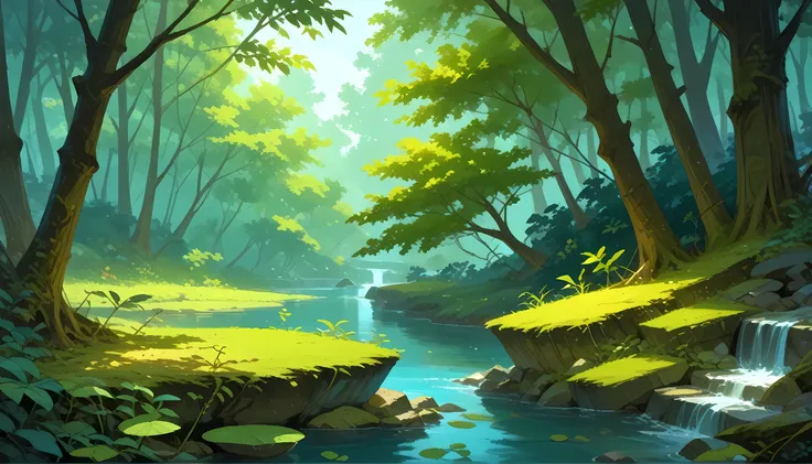 score_9, score_8_up, score_7, there is a stream of water in a dark forest, the moon is reflected in the stream, some leafs rest in the stream, moon rays, National Geographic photoshoot,