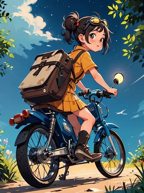 32k，uhd high resolution  ，octane rendering，steampunk，( hyper details : 1.2)， young girl riding a super cub 、knight，cute，very sho...