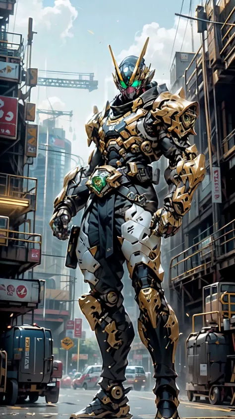 (masterpiece:1.5, best quality:1.5, extremely delicate:1.5), ((male:1.5)), a man wearing a full-face helmet, green eyes, fantasy-style high-tech biomimetic armored combat suit, (a composite layered chest armor), the design balances heavy with agility, full...