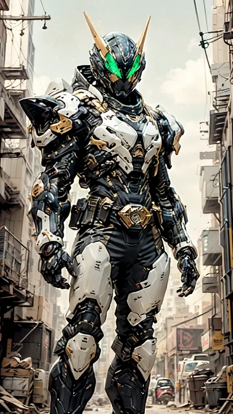 (masterpiece:1.5, best quality:1.5, extremely delicate:1.5), ((male:1.5)), a man wearing a full-face helmet, green eyes, fantasy-style high-tech biomimetic armored combat suit, (a composite layered chest armor), the design balances heavy with agility, full...