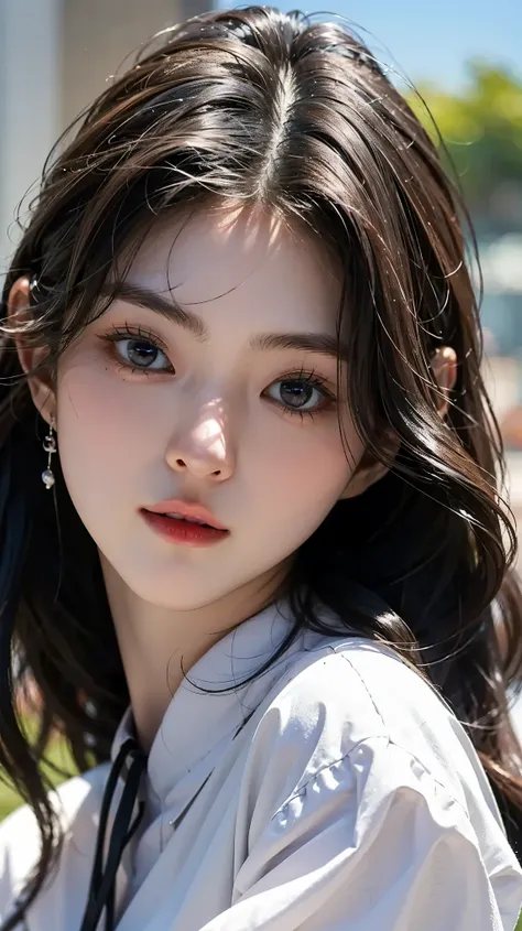 (masterpiece), (top class), (highly detailed), (illustration), (1girl), looking at the viewer, (interview), beautiful detailed eyes, delicate and beautiful face, floating, (high saturation), (shining), blue sky, bright and beautiful face, the skin is young...