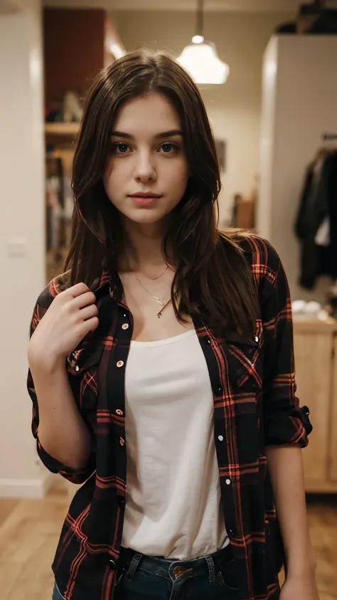 Girl Pale Skin with red and black flannel shirt