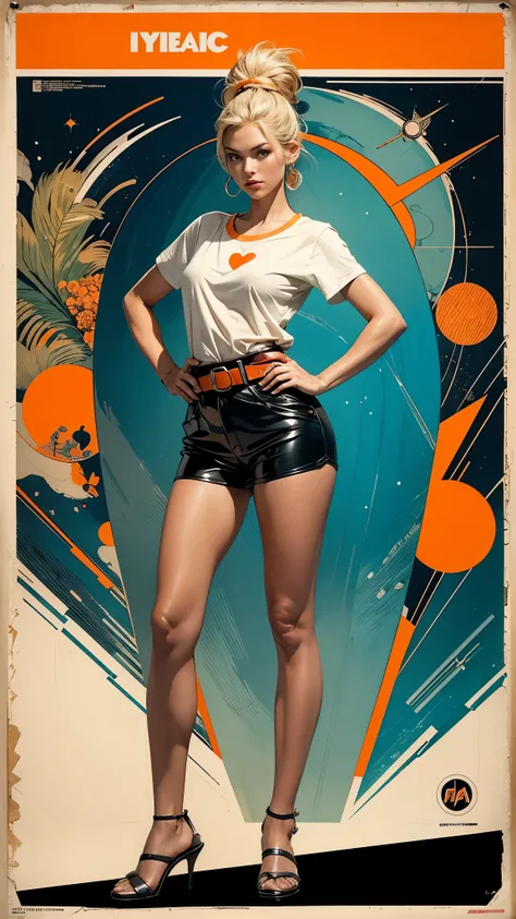((masterpiece, Highest quality)), (((whole body :1.5))), 32K Wallpapers, Very detailed, Poster, Vintage science fiction, 1960s,(((geometric cinematic movie Poster))), (Bauhaus), shape,Abstract, Midcentury Modern, movie Poster, Vintage, Perfect Lady,1970s,H...