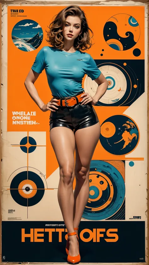((masterpiece, Highest quality)), (((whole body :1.5))), 32K Wallpapers, Very detailed, Poster, Vintage science fiction, 1960s,(((geometric cinematic movie Poster))), (Bauhaus), shape,Abstract, Midcentury Modern, movie Poster, Vintage, Perfect Lady,1970s,H...