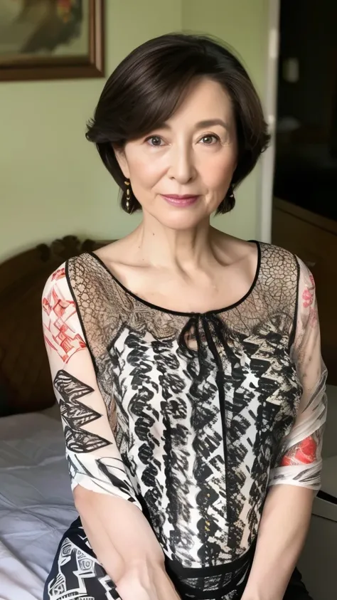   High image quality,   High image quality,     Attention to details  , masterpiece,( saggy body),    is anatomically accurate  , sharp, (( Japanese, Mature Woman)),(80 years old:1.5),((Facial wrinkles)),  saggy breasts during pregnancy,  Dark brown hair ,...