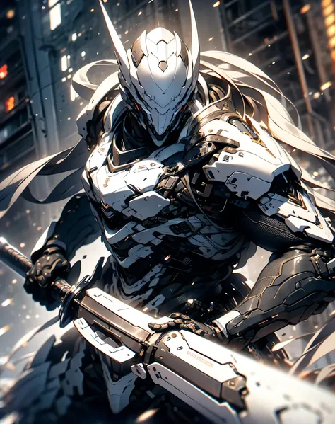 man wearing black exo armor in front of a building it's moving violently,  rendered in unreal engine 5 , black octane rendering,...