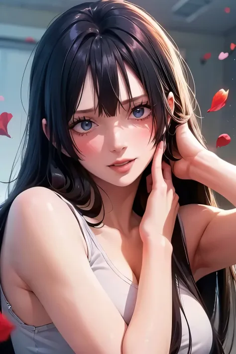 best quality, Masterpiece, Highly detailed,1 girl, ((rose)), (vine), cage, bandage, Red Rope, (detailed lighting), falling rose petals, Boa Hancock, (no:1.5), (Masterpiece:1.5), Detailed photos, smile, sexy, (8K, realistic, best quality: 1.4), (1 girl), be...