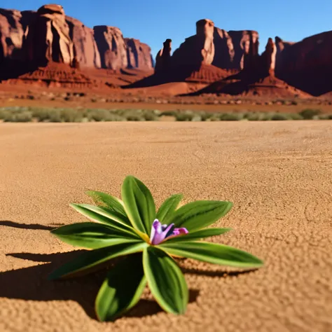 a close up of a flower growing in the sand near a rock, desert flowers, serene desert setting, australian wildflowers, monument valley, gigantic pillars and flowers, beautiful setting, style of monument valley, arizona desert, desert scenery, flowers in fo...