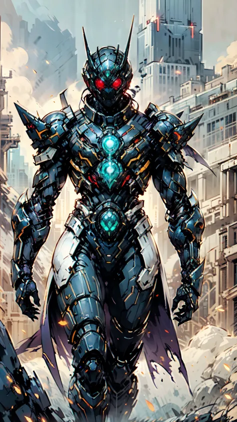 (masterpiece:1.5, best quality:1.5, extremely delicate:1.5), ((male:1.5)), a man wearing a full-face helmet, green eyes, fantasy-style high-tech biomimetic armored combat suit, (a composite layered chest armor), the design balances heavy with agility, full...