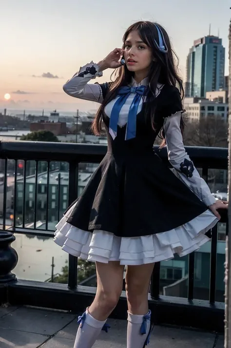 (masterpiece), best quality, fit but meaty, woman in her 30s, frederica bernkastel, dress, tail bow, purple hair, bowtie, cat tail,, socks, (crazy eyes:1.2), (troll face), (flying), (candy:1.4), sky, outside, red sky, milky way, stunningly beautiful, cyber...