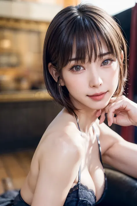 ( Software :1.8、masterpiece,  best quality),1 person, Alone, hyper Realistic, Realistic,Realistic,  watch the audience , Light brown eyes:1.4,Brunette  short bob hair with highly detailed shiny hair, Brightly colored winter clothes, relax:1.4), Outdoor,  c...