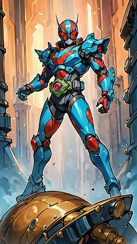 (masterpiece:1.5, best quality:1.5, extremely delicate:1.5), ((male:1.5)), a man wearing a full-face helmet, green eyes, fantasy-style high-tech biomimetic armored combat suit, (a composite layered chest armor), the design balances heavy with agility, full...