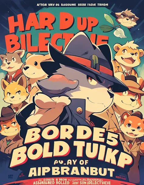 score_9, score_8_up, score_7_up, score_6_up, score_5_up, score_4_up, source_furry, highres, cover page, absurdres, perfect anatomy(handsome 1boy, kemono, furry, anthro)movie poster of hard-boiled detective story,