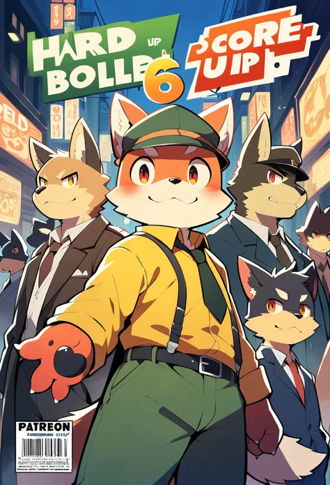 score_9, score_8_up, score_7_up, score_6_up, score_5_up, score_4_up, source_furry, highres, cover page, absurdres, perfect anatomy(handsome 1boy, kemono, furry, anthro)movie poster of hard-boiled detective story,