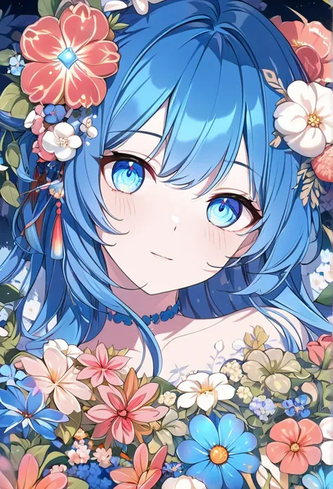 anime girl with blue eyes and flowers in her hair, detailed digital anime art, anime style 4 k, digital art on pixiv, anime art wallpaper 4k, anime art wallpaper 4 k, beautiful anime portrait, digital anime art, detailed anime art, [ 4 k digital art ]!!, a...