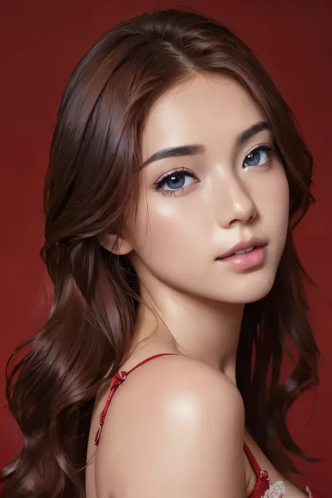 absurdres, 1girl, red bra, star eye, blush, (realistic:1.5), (photorealistic:1.4), (masterpiece, extremely detailed cg unity 8k ...