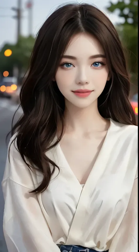 ((4K works))、​masterpiece、(top-quality)、1 beutiful girl、Slim body、tall、((Attractive casual clothes in black and white))、(Detailed beautiful eyes)、Take a selfie on the road at night、((Face similar to Carly Rae Jepsen))、((Long boyish red hair))、((Smaller fac...