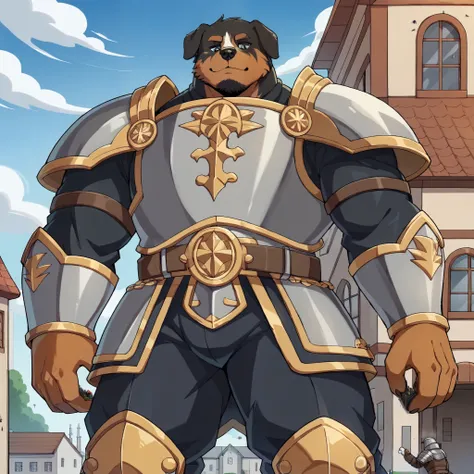 verwirrtes Bernese Mountain Dog Gesicht,Humanity  (Bernese Mountain Dog),pummelig,(  black eyebrows  :1.1),(perfect eyes)，Trägt eine Knight armor  ,（artist:takemoto arashi)，paw，（  Black beard  :1.3），（Knight armor  :1.4) Bernese Mountain Dog,(Massiv:3.0, ( ...