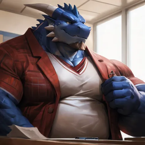 human nature ,  male, lonely,full body image， (( the strong ， handsome)), (dragon) fur, ), (school background)， japanese schoolg...