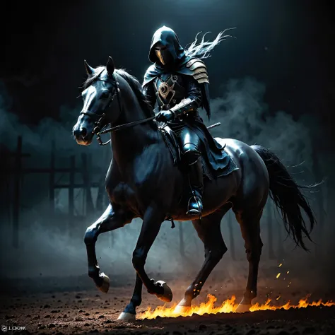 Stunning abstract illustration by ZloyOrk style. Masked Rider, dark fantasy, gothic, ghost horse, cg, cg game