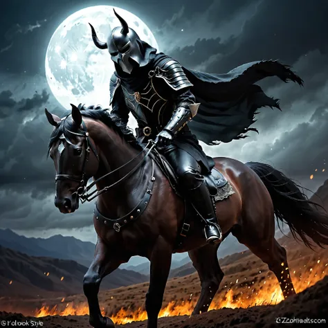 Stunning abstract illustration by ZloyOrk style. Masked Rider, dark fantasy, gothic, ghost horse, cg, cg game