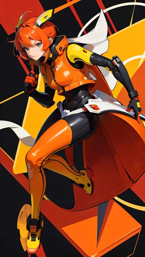  character in futuristic combination with the colors red, yellow and orange 