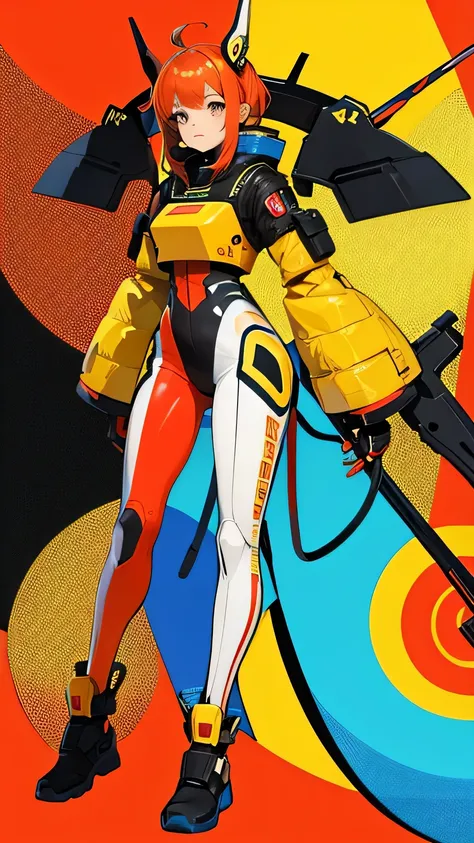 character in futuristic combination with the colors red, yellow and orange