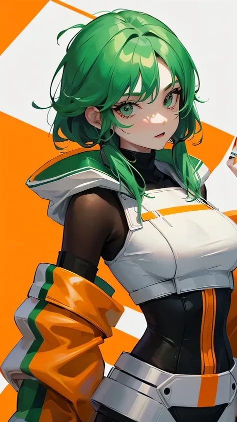 character in futuristic combination with the colors orange, green and white.