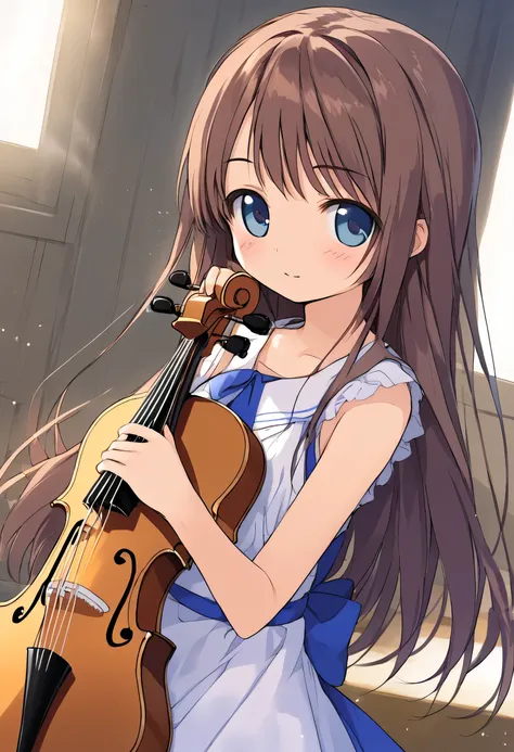 Highest_quality,masterpiece,1_ girl,Brown Hair, Long Hair,  Half Up,  cute dress 、violin、Concert、