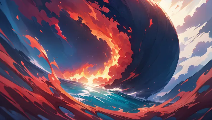 masterpiece,best quality: 1.2),ultra detailed,(no people: 1.5),(Dutch angle: 1.2),dynamic scene,intricate details,volumetric light,volumetric shadows,very aesthetic, absurdres,(abstract art: 1.2),(oil painting: 1.4),thick strokes,(solo: 1.6),raging sea,fie...