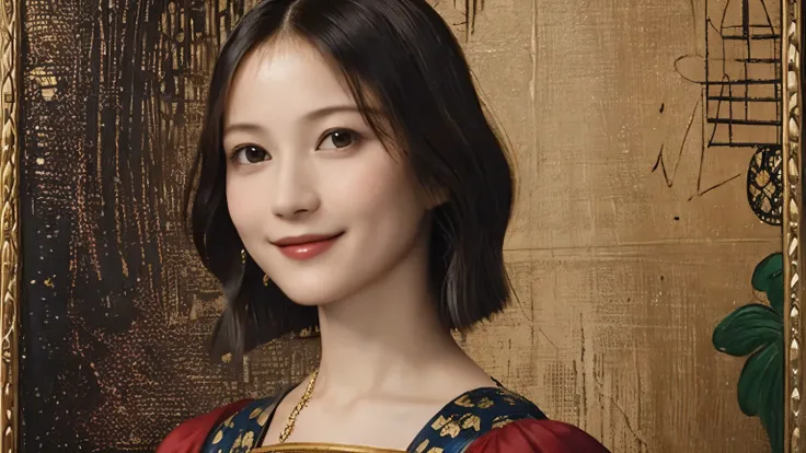 319 (  20-year-old woman), (     super real ), (    High image quality), (     short bob), (smile), ((     in a gorgeous dress )), ((Da Vinci painting     ))