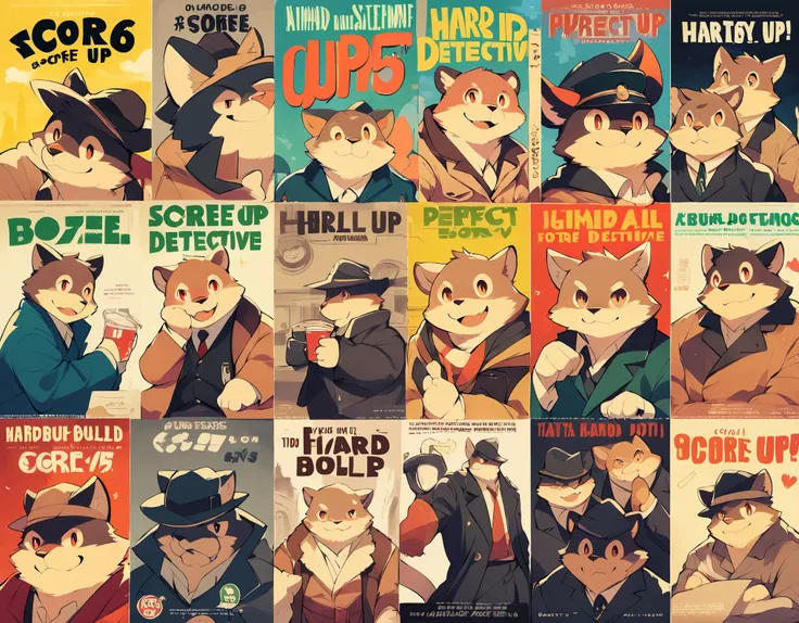 score_9, score_8_up, score_7_up, score_6_up, score_5_up, score_4_up, source_furry, highres, cover page, absurdres, perfect anatomy(handsome 1boy, kemono, furry, anthro)movie poster of hard-boiled detective story,