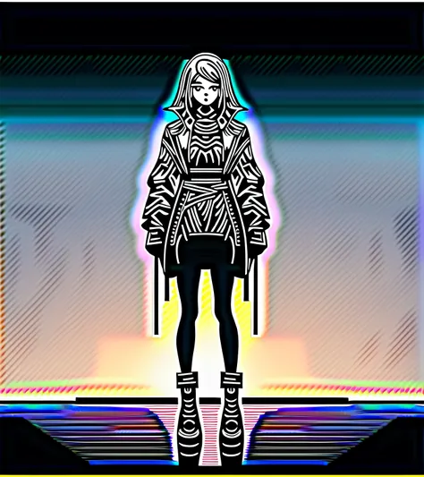 a woman in a   black leather jacket  and skirt with a black belt,  Standing in front of , Cyber Future Jacket, black leather slender clothes , very beautiful leather jacket, mad max jacket,  jet black leather coat that fits the skin perfectly ,  cyberpunk ...