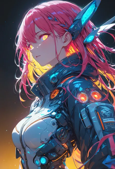 glowing eyes, colourful glowing hair, wearing sci-fi jacket, anime style, high detail, Futurism, glowing light, UHD, retina, masterpiece, ccurate, anatomically correct, textured skin, super detail, high details, high quality, award winning, best quality, h...