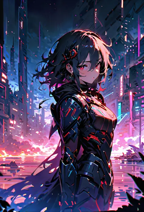   in a ruined futuristic city，  in futuristic armor  、gender感女子的中景镜头,Scratches and stains , fantasy,   Science Fiction  , 美しい女genderな顔, charming, gender, haze, 明亮charming的眼睛, 戏剧gender, A masterpiece of the highest quality, actual, Familiar, 8K, High dynami...