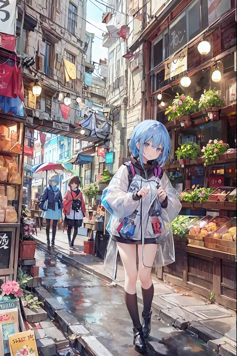 Christmas city views、 Two Girls Enjoying Shopping 、 full body esbian 、Keep an eye on it、{Blue Haired Short Bob Girl }、Walking side by side、break { dark brown short hair 、 Rose Tail}，Brown Hair， shortcuts， Unkempt Hair ，Short braided hair，Neat，Slender beaut...