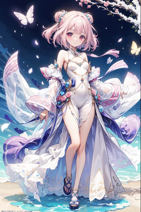 (((Best quality,  High Res,  masterpiece ,  masterpiece , Best,  High Res))).  a girl , solitary. (((My child is beautiful, Lovely girl with fine pink hair , Short,  slim figure , and anime faces))). She is a young girl, About ten years old,  has gorgeous ...