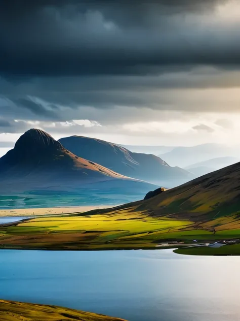 a view of a mountain range with a lake and a cloudy sky, scotland, scottish highlands, in scotland, epic and stunning, devils horns, dramatic scenery, epic scenic shot, award winning scenery, breathtaking scenery, devils horns, dramatic and atmospheric, st...