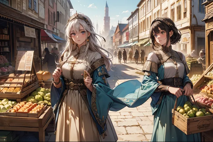 (((no girl)))(((absurdres,  highres icon, ultra detailed))),masterpiece,best quality,,(detailed eyes and detailed face)(Medieval-style fantasy)(lively town market:1.3), magnified textures, stunning clarity,(Medieval Central Asia:1.3),(afternoon:1.2),silkro...