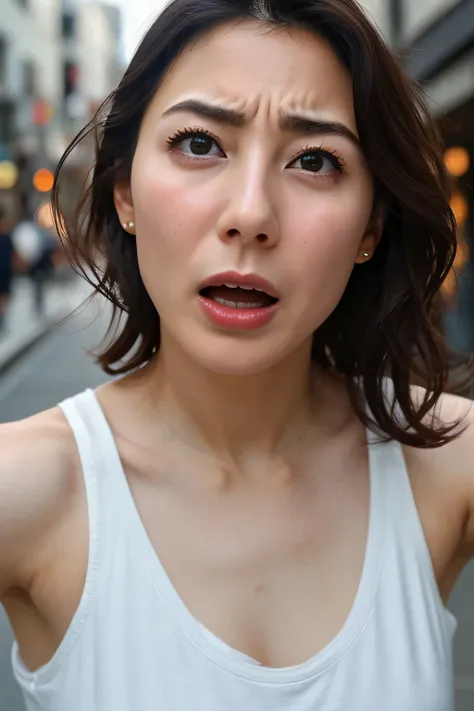   beautiful Japanese actress full of sexual desire , 1 girl,Flying debris,, Award-winning photo with both hands holding flops,   very detailed, Focus your eyes, Nose and mouth, face focus ,  Extremely Close Up of Faces 、 Age 35,Brown Hair、Symmetrical face,...