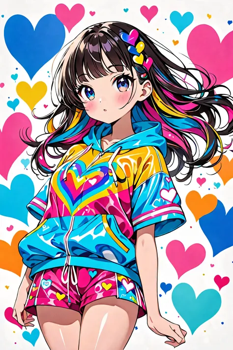  hyperrealism, Simple Line Acronym，Abstract art，Seizo Watase Style , ((( The most beautiful girl ever))),  Colorful hearts, sports Fashion, (((Cute Protozoan))),  kawaii design , 