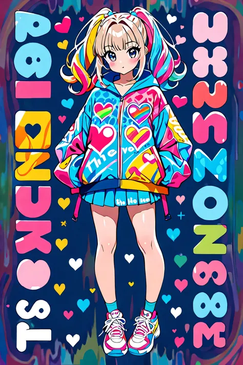  hyperrealism, Simple Line Acronym，Abstract art，Miyake Issei Style , ((( The most beautiful girl ever))),  Colorful hearts, sports Fashion, (((Cute Protozoan))),  kawaii design , 