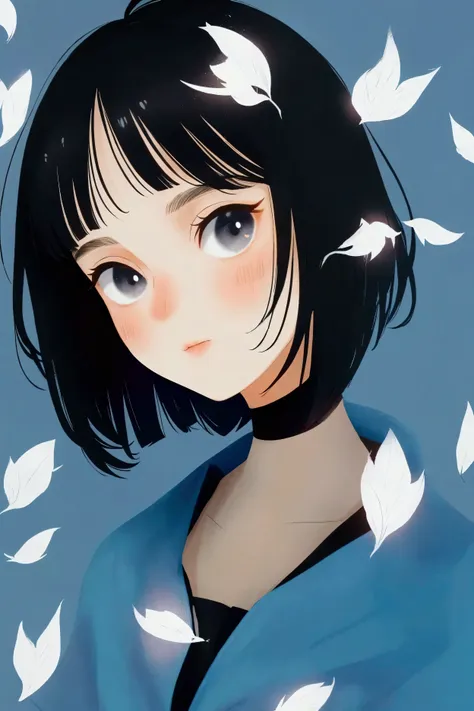 anime girl short black hair cute