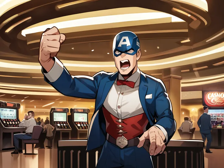 Captain America is playing in a casino,Interesting,Illustration,