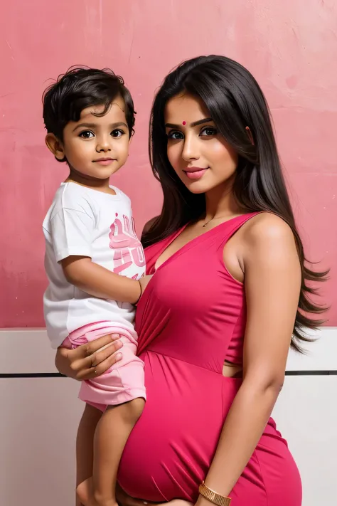 19 years cute little beautiful white cute beautiful face indian pregnant girl  with his  s cute little small boy baby with stylish different Red and pink mixed and modern design in stunning dress with hot pic with full size pic