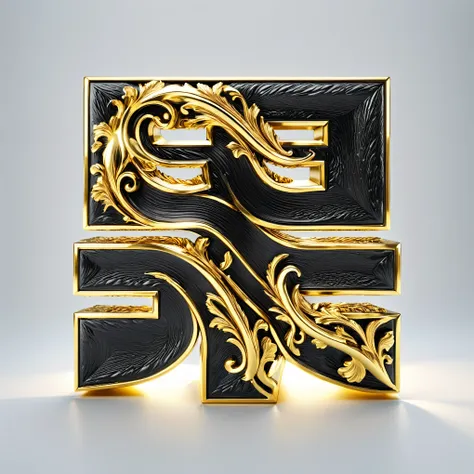 black 3d object with gold border,line texture,highlights and details,c4d,studio lighting. (white background:1.5),best quality,ma...