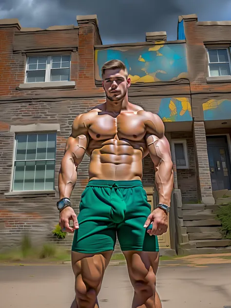 An 18-year-old fuckboy boy musclegod, embodying the perfect fusion of Jake Burton and Regan Grimes, provocative displaying his swoll pec cleavage, flawless bronzed tan and piercing blue eyes. Enhanced with HDR technology, this image depicts a true masterpi...