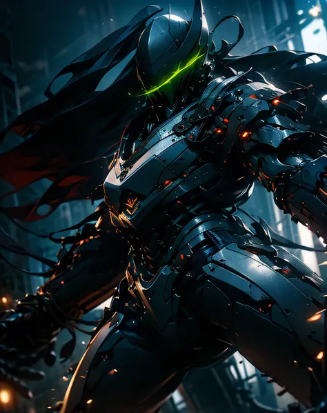 A man wearing black exo armor is acting violently in the wilderness,  rendered in Unreal Engine 5 , Black Octane Rendering, Super detailed with octane rendering ,  rendered with 8K Unreal Engine ,  rendered with Unreal Engine 6 ,  streamlined matte black a...